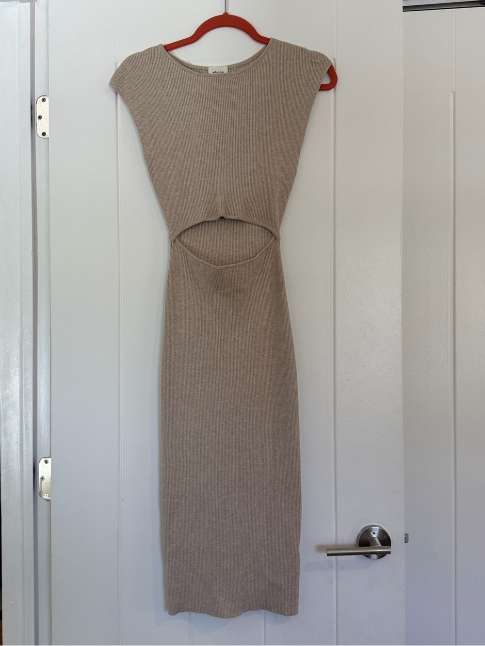 Sleeveless Taupe Cutout Knit Midi Dress